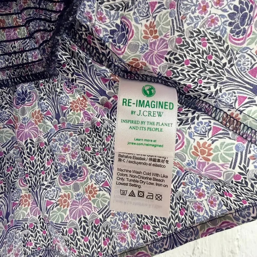 JCrew Puff Sleeve Peplum Top Floral Liberty Fabrics XS OrganicCotton SquareNeck